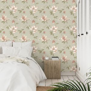 Grandeco VXB-006-08-1 Adeline Floral Wallpaper Sage Green