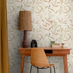 A83502 Azuria Bird Wallpaper Beige Grandeco 