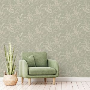 A82401 Grandeco Grasslands Wallpaper Sage Green 