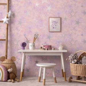 Pink / Silver Stardust Wallpaper Holden 14060