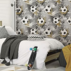 Holden 14090 Football Frenzy Wallpaper Grey / Gold
