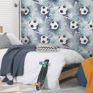 Holden 14093 Football Frenzy Wallpaper Navy Blue / Teal