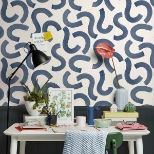 Swirl & Stripe Confetti Wallpaper Navy Holden 14112