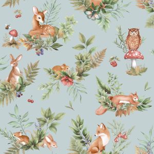 Forest Friends Wallpaper Duck Egg Blue & Teal Holden 14120