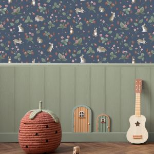 14142 Holden Bunnies & Berries Wallpaper Navy