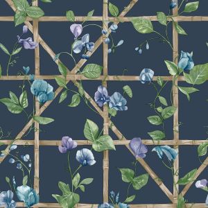 Trailing Floral Trellis Wallpaper Navy Holden 14202