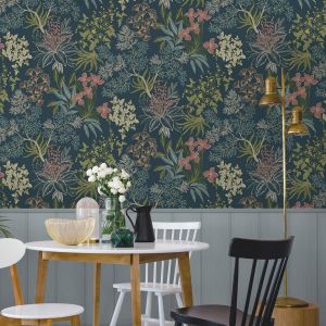 Full Bloom and Leaves Wallpaper Teal Holden 14220