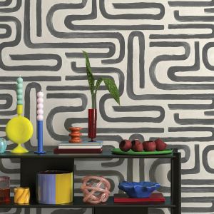 Holden Brushed Geo Wallpaper Charcoal / Cream 14233