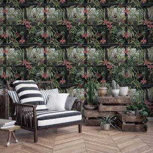 Holden Animal and Floral Wallpaper Charcoal 91391