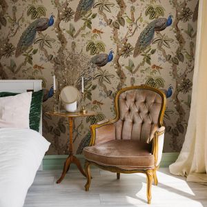 Holden 13680 Peacock Woods Wallpaper Taupe / Multi