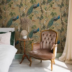 Holden 13683 Peacock Woods Wallpaper Gold / Multi