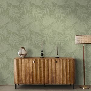 Holden 66222 Grasscloth Leaf Wallpaper Green