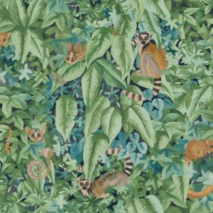 Lemur Animal Leafy Wallpaper Blue / Green Holden 14311