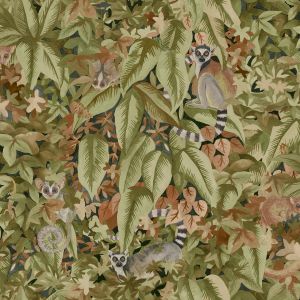 Lemur Tropical Jungle Leaf Wallpaper Rust / Green Holden 14312