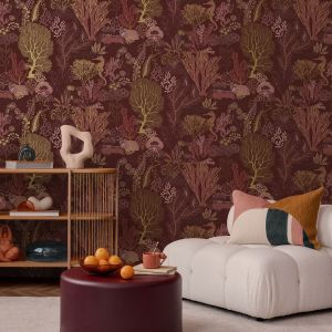 Holden 14340 Underwater World Wallpaper Berry Red / Gold 