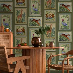 Tropical Animals Stamp Frame Wallpaper Green Holden 14271