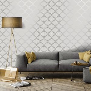 Grey / Silver Glistening Geo Trellis Wallpaper Holden 12750