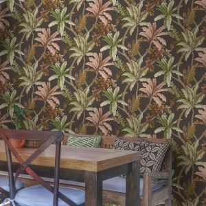 Palm Tree Themed Wallpaper Grey Pink and Green 