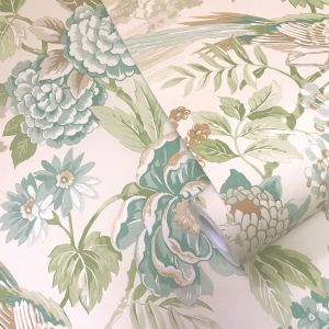 Blue Green and Neutral Bird Wallpaper