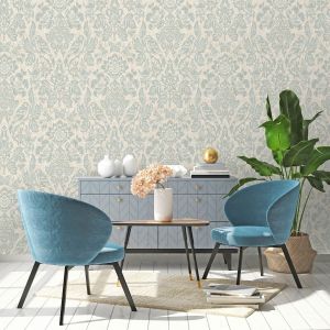 Nature Inspired Textured Blown Vinyl Wallpaper Blue Holden 76000