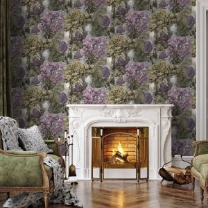 Botanical Floral Forest Wallpaper Mulberry / Green Holden 13930
