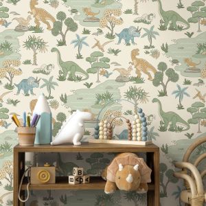 Holden 14012 Dino Zoo Wallpaper Cream / Multi