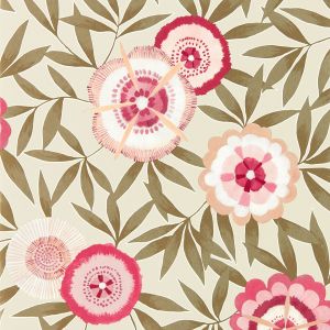 Harlequin Komovi Floral Wallpaper Azalea Pink and Gilver