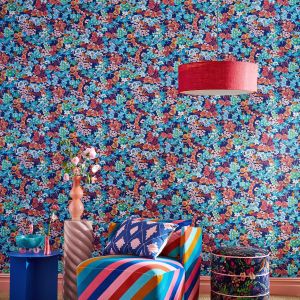 Wildflower Meadow Wallpaper By Harlequin X Sophie Robinson  in Lapis/Carnelian/Aquamarine 