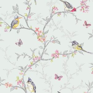 Phoebe Birds Wallpaper - Soft Teal - 98083