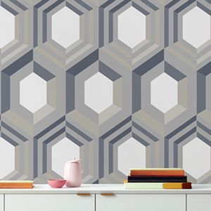 Galactik Wallpaper Hexagon Cream & Blue Muriva J407-08