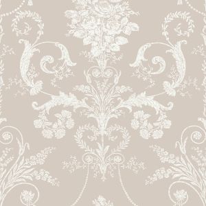 Laura Ashley Josette Damask Wallpaper White / Dove Grey 113378