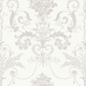 Laura Ashley Josette Damask Wallpaper Dove Grey / White 113385
