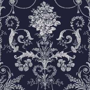 Laura Ashley Josette Damask Wallpaper Midnight 113386
