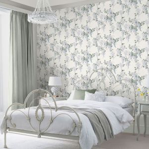 Laura Ashley Floral  Pale Seaspray Mirabelle Wallpaper 130106