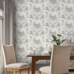 Laura Ashley Floral Damask Wallpaper Dark Dove Grey 130111