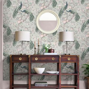 Sage Green Laura Ashley Belvedere Peacock Wallpaper 130113