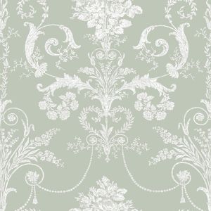Laura Ashley Damask Josette Wallpaper Sage Green 130114