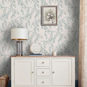 140334 Laura Ashley Rainham Willow Wallpaper Newport Blue 
