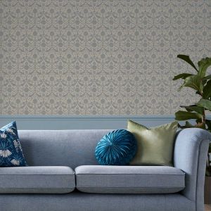 Laura Ashley Damask Floral Trellis Wallpaper Dusky Blue 143324