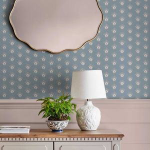 Laura Ashley Luxury Designer Floral Geo Wallcovering Newport Dusky Blue 143325
