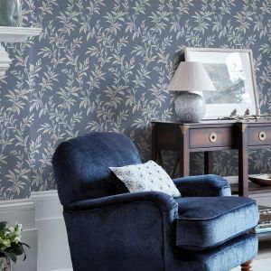 Laura Ashley Paxford Leafy Wallcovering Dark Blue 143326