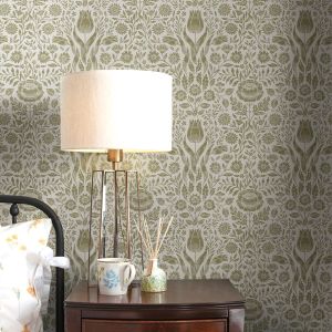 Laura Ashley Ashstead Floral Damask Wallpaper Hedgerow Green 143333