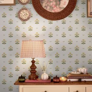 Laura Ashley Floral Wallpaper Ochre Yellow / White 143335