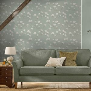 Laura Ashley Magnolia Floral Wallpaper Pale Eau de Nil 143336