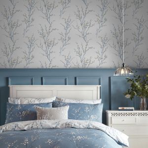 143337 Laura Ashley Pussy Willow Wallpaper Seaspray Blue 