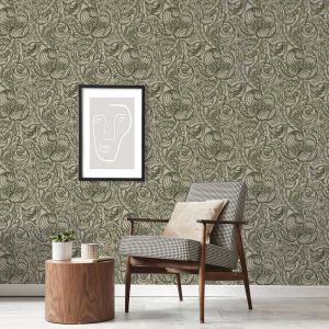 LB25111 Laurence Llewelyn-Bowen Down the Dilly Vintage Arts & Crafts Wallpaper Sage Green 