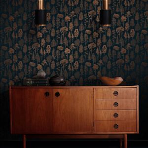 Catskills Woodland Wallpaper Midnight Blue and Copper - Mini Moderns MMTLG01MI