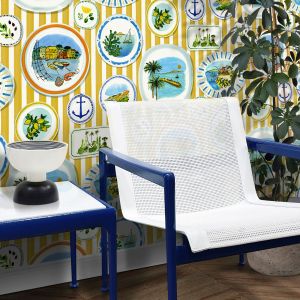 Travelogue Collection Porcellana Wallpaper Mustard Mini Moderns MMTLG08MU
