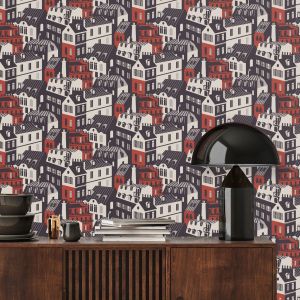 Travelogue Collection Emma's Apartment Wallpaper Harvest Orange Mini Moderns MMTLG06HO
