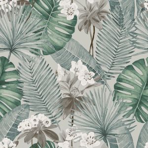 Grey and Green Leaf Wallpaper Isla Muriva M37809 Eden 